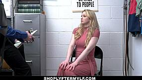 Blonde milf thief Sunny Lane caught hiding items in undies punished by officer sex