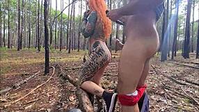 Sexy latina teen ruiva flashes ass on trail then fucks outdoors