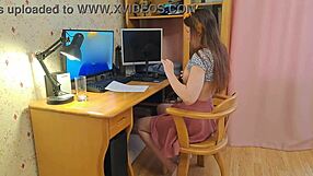 our video chat got so hot we started filming this young tanned brunette's panty tease and moan fest