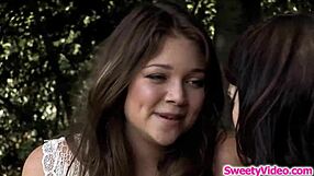 lesbian teens finger and lick shaved pussies outdoors in squirting bff frenzy