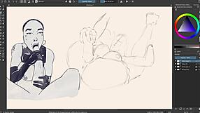 Ebony's oiled big tits ass pussy dildo toys speed paint