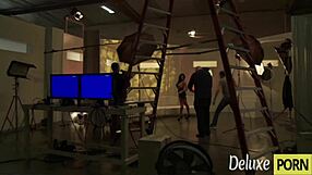 horny brunette in the garage taking cock deep in her pussy