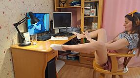 our video chat got so hot we started filming this young tanned brunette's panty tease and moan fest