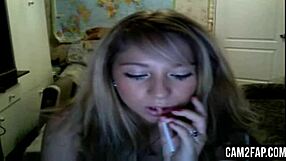 Blonde babe fingers pussy live on free webcam show