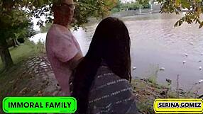 Duck feeding flips to curvy brunette sucking muscular Dean's monster cock cream