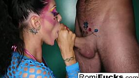 Romi Rain slurps and gags on thick cock before pussy pounding