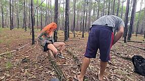 Sexy latina teen ruiva flashes ass on trail then fucks outdoors