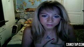 Blonde babe fingers pussy live on free webcam show