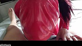 Milf deepthroats monster cock swallows cum close up blowjob!