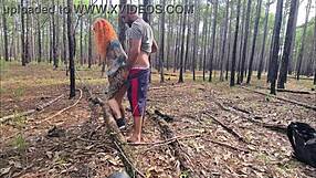 Sexy latina teen ruiva flashes ass on trail then fucks outdoors