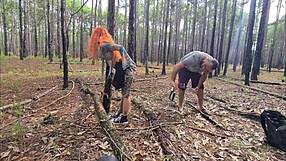 Sexy latina teen ruiva flashes ass on trail then fucks outdoors