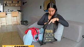 sizzling latina model in sexy red lingerie mounts and rides huge monster cock hard