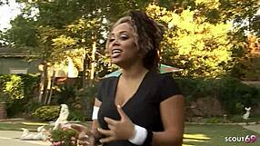 damn brown ebony slut's round ass takes interracial anal dp from two monster cocks!