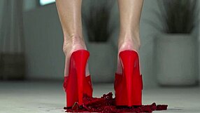 petite brunette crushes fruits barefoot then in high heels foot fetish tease