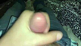 Skinny shemale sissy's small clit erupts cumshot squirt right in your horny face close-up pov