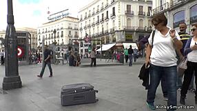 Petite spanish slut bound and fucked hard in public outdoors 😈