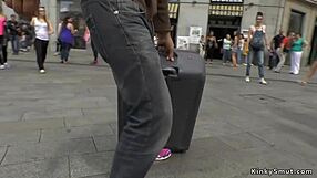 Petite spanish slut bound and fucked hard in public outdoors 😈