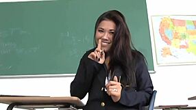 What happens when teacher's big cock meets that asian milf's tight shaved holes in fishnets?