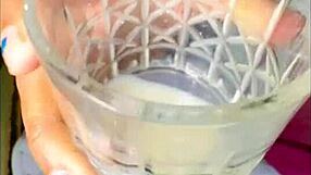 Watch me milk boobs onto glass dildo in pussy