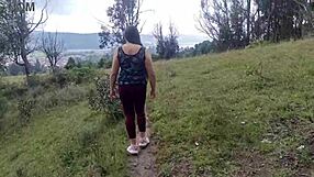 amateur stepmom flashes huge tits ass and pussy lips to stepson in forest before outdoor fondling