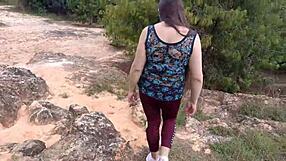 amateur stepmom flashes huge tits ass and pussy lips to stepson in forest before outdoor fondling