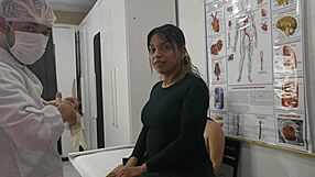 gynecologist examines brazilian lesbian couple as one scrolls phone during foreplay