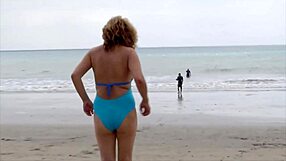 wife strips naked on beach flashing pussy urine to lure man for public fuck?