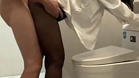 thai boss fucks shaved stocking secretary slut in public bathroom with monster cock creampie