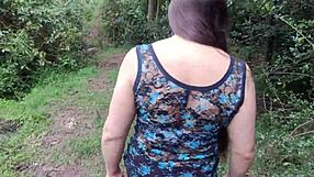 amateur stepmom flashes huge tits ass and pussy lips to stepson in forest before outdoor fondling