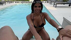 latina deepthroats huge cock post-bath then strips teases with big tits ass