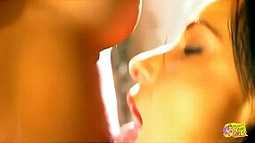 passionate blonde brunette lesbians kiss lick then strap on ass fuck retro style