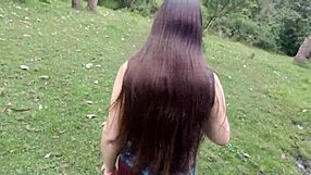 amateur stepmom flashes huge tits ass and pussy lips to stepson in forest before outdoor fondling