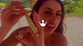 rainha hotwife naked on nudist beach tests liquid gel vibrator deep