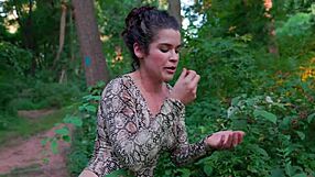 curvy milf housewife flashes huge ass in thong bodysuit hiking the outdoor trail