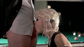 Wow! Classy Blonde Brunette Cocksucker Gulps Massive Cumshot Handjob Suck Down!