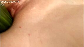 beautiful czech blonde babe gina teases her tight wet pussy with fruits in horny solo masturbation