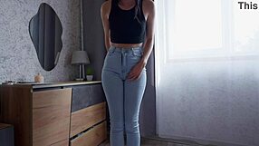 crying latina teen neighbor wets jeans panties in desperate real pee accident