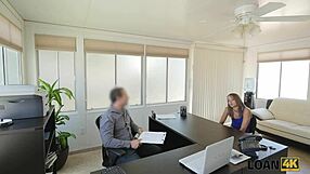 seductive liza tastes loan agent's dick in his office