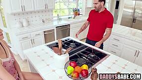 stepdaughter craves old cocks in taboo threesome blowbang with daddy and uncle pounding shaved pussy