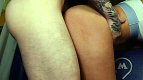 Brunette Sucks Big Cock Then Fucks Monster Dick in Public Train Car Close-Up