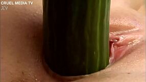 beautiful czech blonde babe gina teases her tight wet pussy with fruits in horny solo masturbation