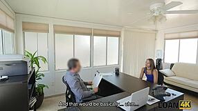 seductive liza tastes loan agent's dick in his office