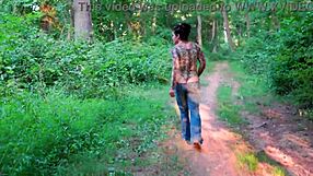 curvy milf housewife flashes huge ass in thong bodysuit hiking the outdoor trail