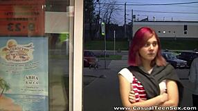 Quickie pounding redhead Margo's shaved pussy in tight nylons