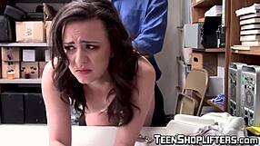 naughty teen shoplifter's tight ass bent over fucked hard by security guard's monster cock in garage