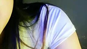 milenax gg la peruanita strips and fingers her wet shaved pussy for intense solo orgasm