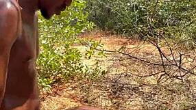 homemade outdoor creampie drips from her juicy ebony pussy