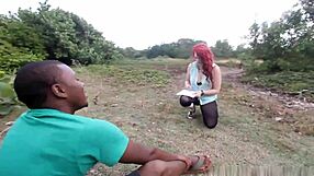 starving artist caricature fails as redhead milf gets fed huge black cock outdoors