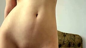 Petite teen Maiskii strips clothes rips moans rubbing shaved pussy to orgasm with dildo