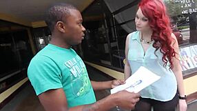 starving artist caricature fails as redhead milf gets fed huge black cock outdoors